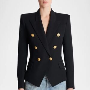 Double Breasted Wool Blazer with Gold Button Detail